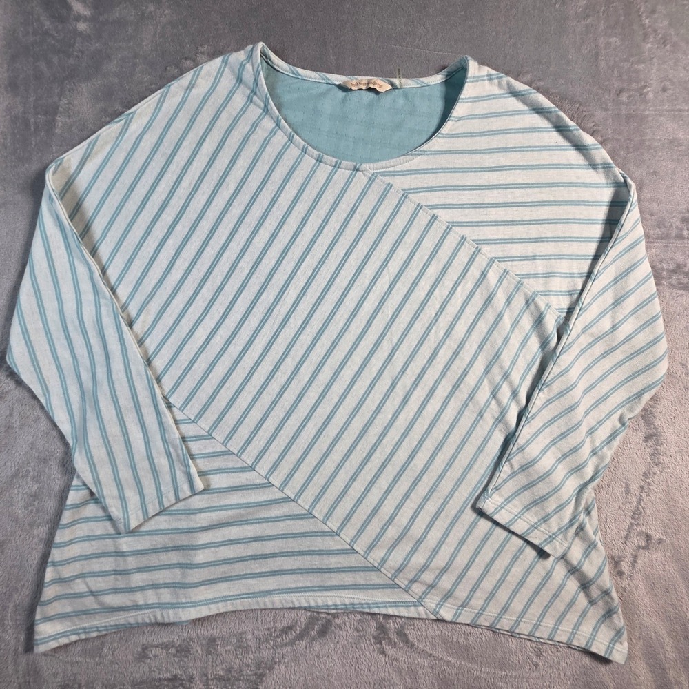 Soft Surroundings Top Women XL Blue Excellent Striped Long Sleeve Oversized Tee